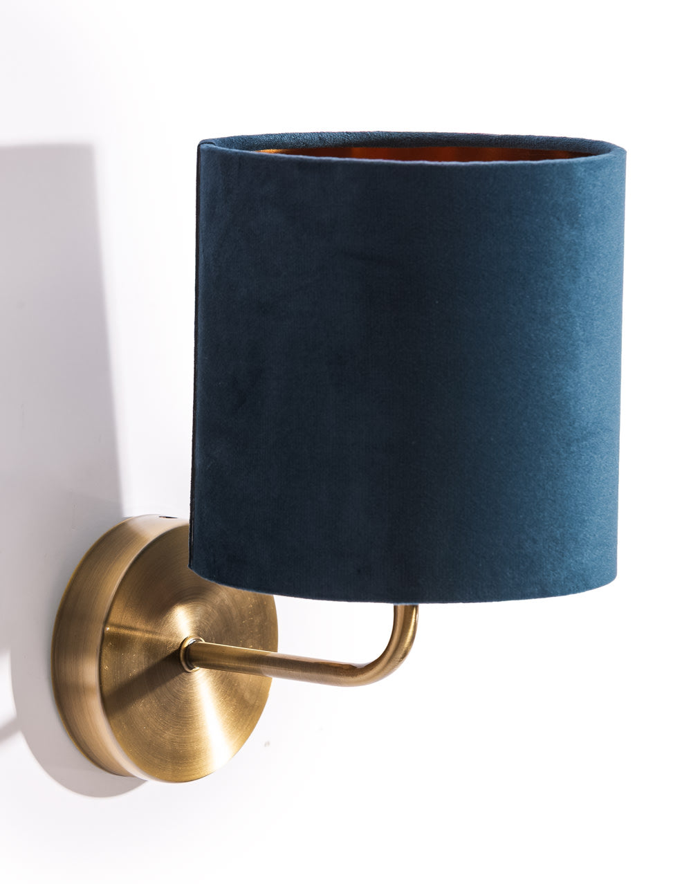 Brushed Brass Wall Lamp w/ Navy Velvet Shade - CL154