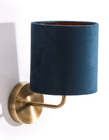 Brushed Brass Wall Lamp w/ Navy Velvet Shade - CL154