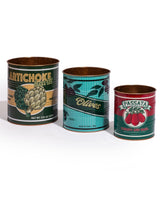 Set of 3 Retro "Artichoke, Olives, Passata" Storage Tins - CRT156