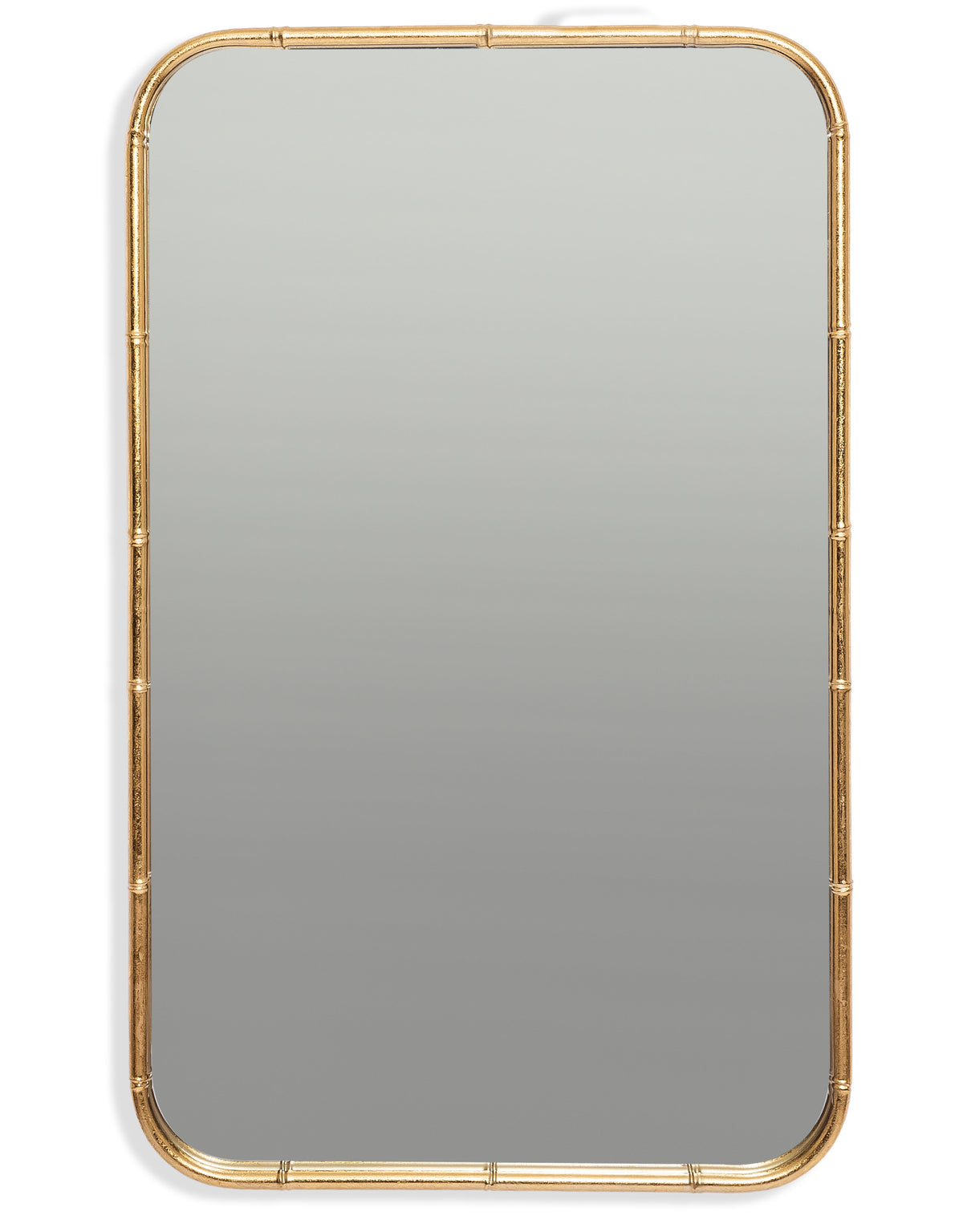 Antique Gold Round-Edged Rectangular Metal Bamboo Wall Mirror - EM143