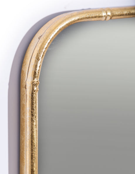 Antique Gold Round-Edged Rectangular Metal Bamboo Wall Mirror - EM143