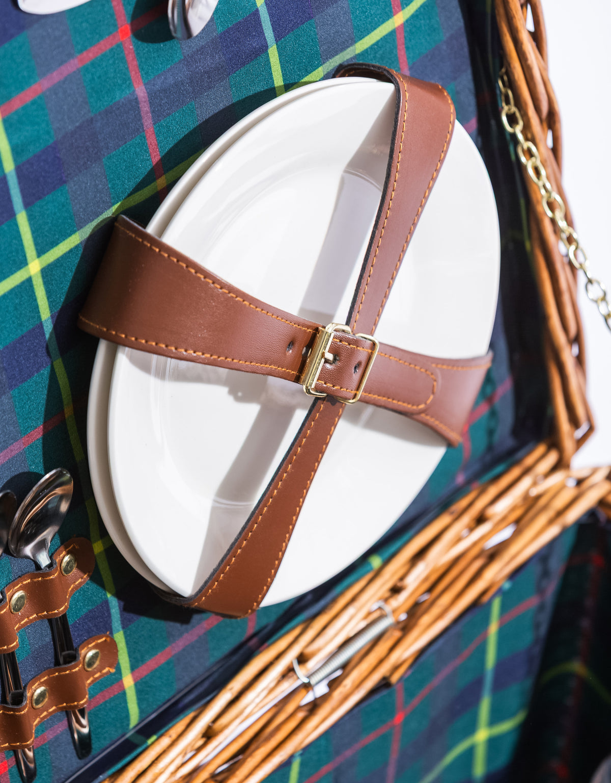 Luxury Tartan 4-Person Picnic Hamper w/ Leather Handles & Accessories - LPH10