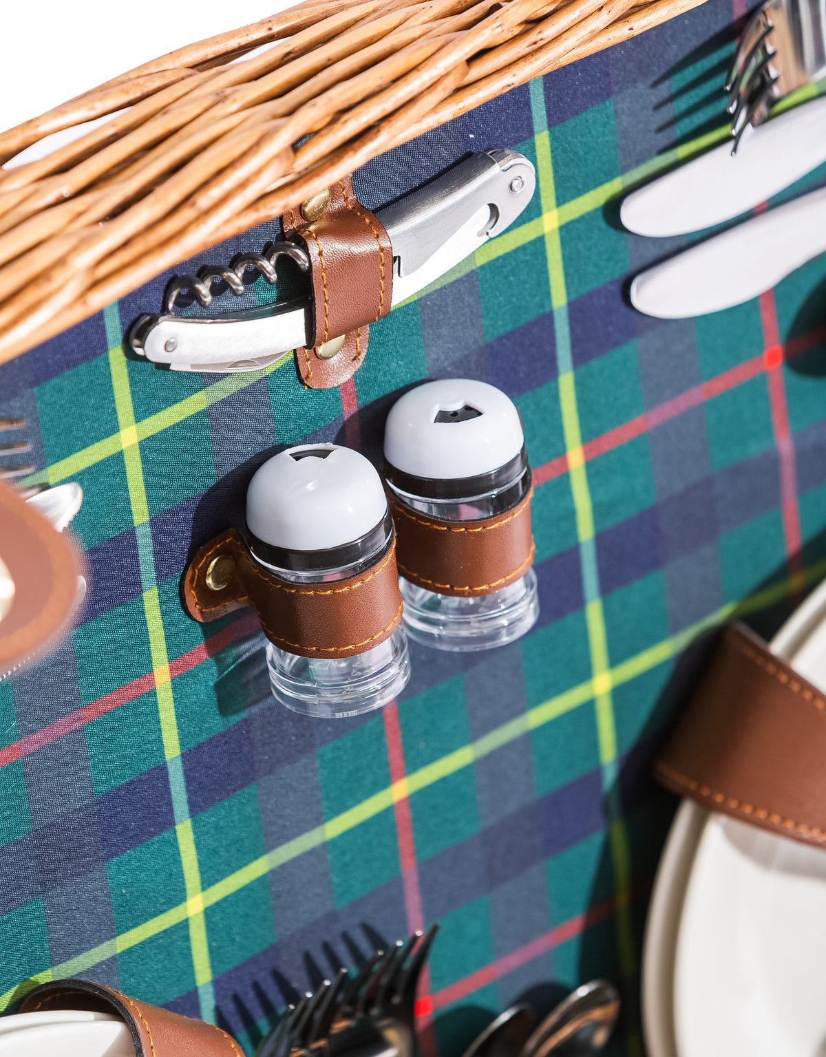 Luxury Tartan 4-Person Picnic Hamper w/ Leather Handles & Accessories - LPH10