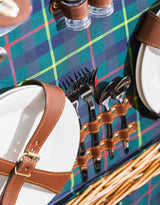 Luxury Tartan 4-Person Picnic Hamper w/ Leather Handles & Accessories - LPH10