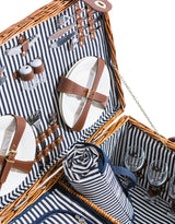 Luxury Pinstripe 4-Person Picnic Hamper w/ Leather Handles & Accessories - LPH11