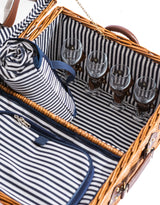 Luxury Pinstripe 4-Person Picnic Hamper w/ Leather Handles & Accessories - LPH11