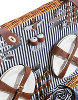 Luxury Pinstripe 4-Person Picnic Hamper w/ Leather Handles & Accessories - LPH11