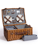 Luxury Pinstripe 4-Person Picnic Hamper w/ Leather Handles & Accessories - LPH11
