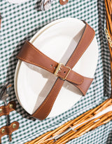 Luxury Gingham 4-Person Picnic Hamper w/ Leather Handles & Accessories - LPH12