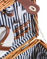 Luxury Pinstripe 2-Person Picnic Hamper w/ Leather Handles & Accessories - LPH14