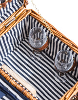 Luxury Pinstripe 2-Person Picnic Hamper w/ Leather Handles & Accessories - LPH14