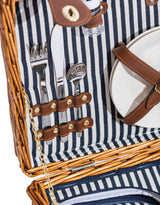 Luxury Pinstripe 2-Person Picnic Hamper w/ Leather Handles & Accessories - LPH14