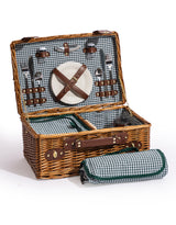 Luxury Gingham 2-Person Picnic Hamper w/ Leather Handles & Accessories - LPH15