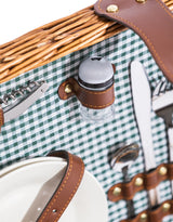 Luxury Gingham 2-Person Picnic Hamper w/ Leather Handles & Accessories - LPH15