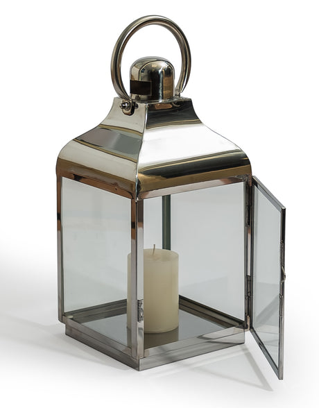 Medium Square Polished Steel and Glass Lantern - WPL10