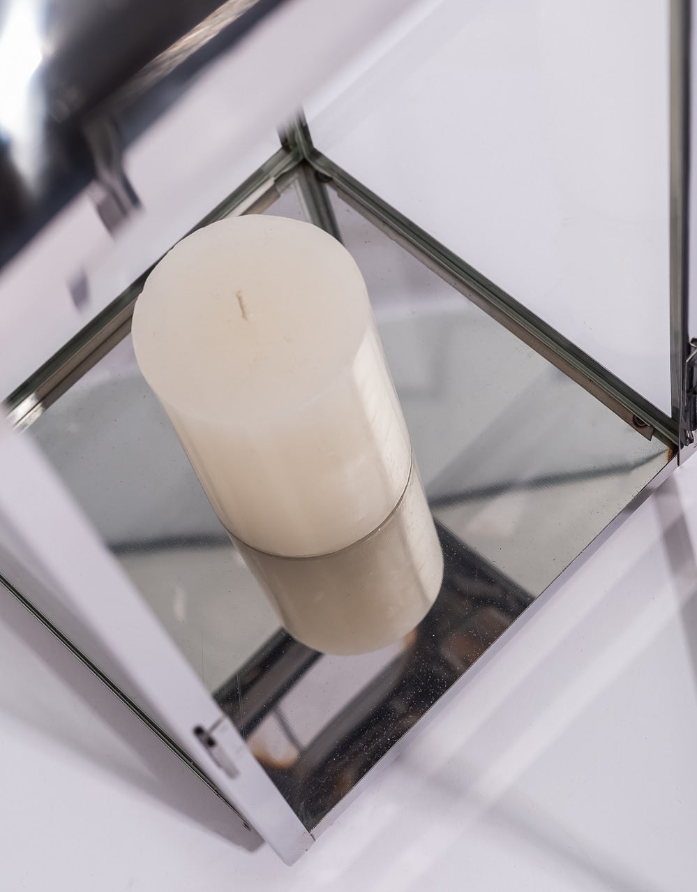 Large Square Polished Steel and Glass Lantern - WPL11