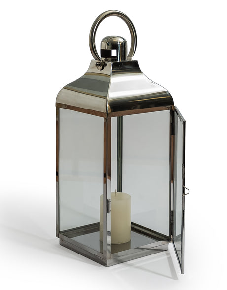 Large Square Polished Steel and Glass Lantern - WPL11