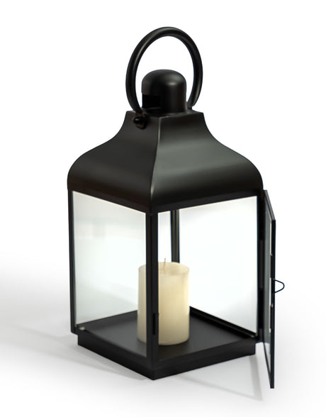 Medium Square Matt Black Steel and Glass Lantern - WPL13