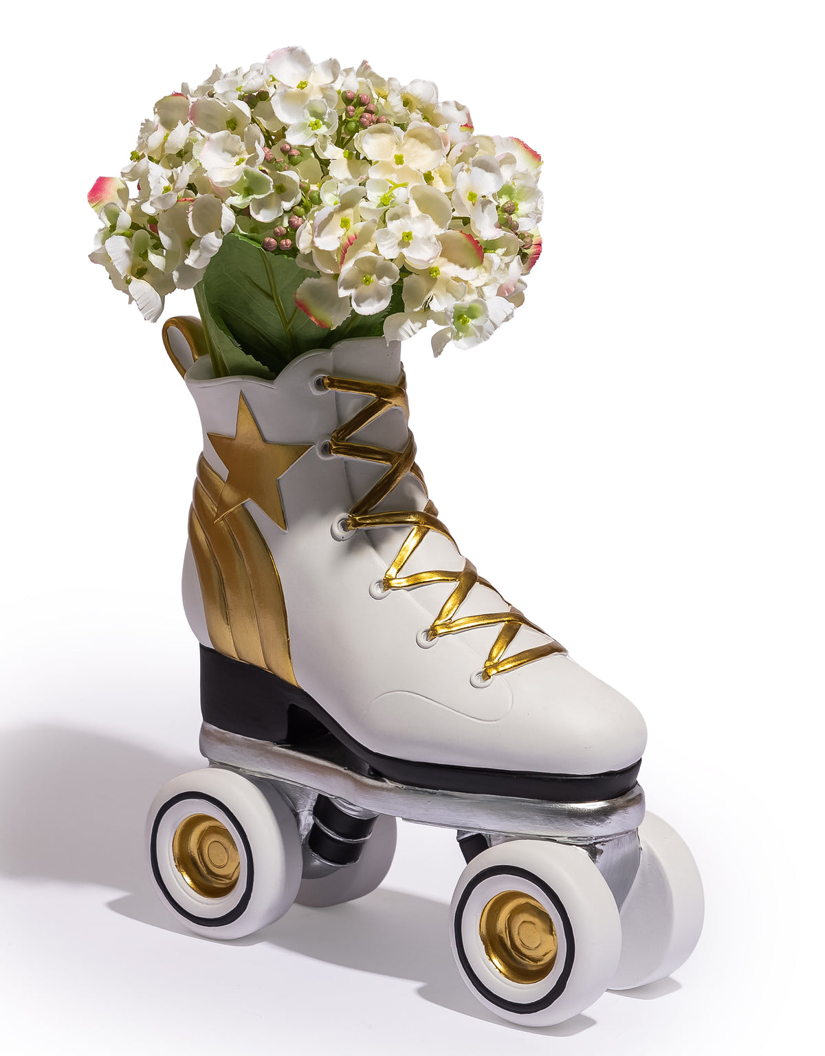 Retro Roller Skate Vase - White / Gold / Black - TL156