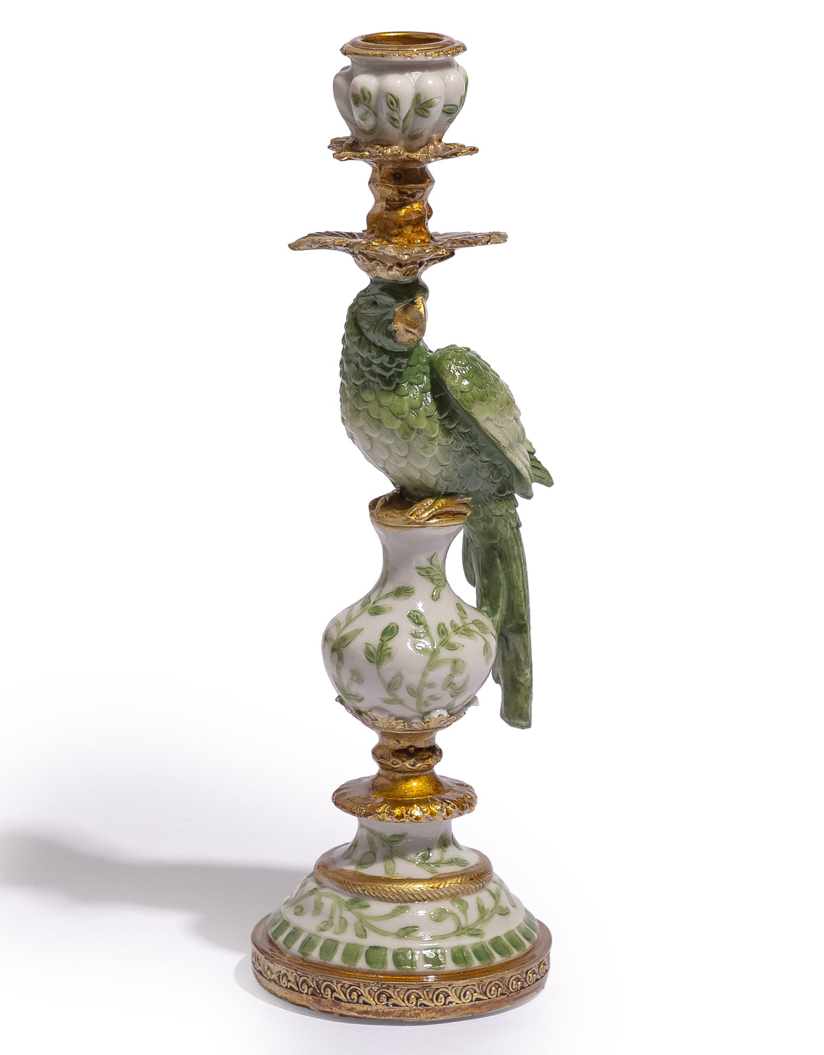 Antiqued Ornate Green/White Parrot Candle Holder - RH - RM88