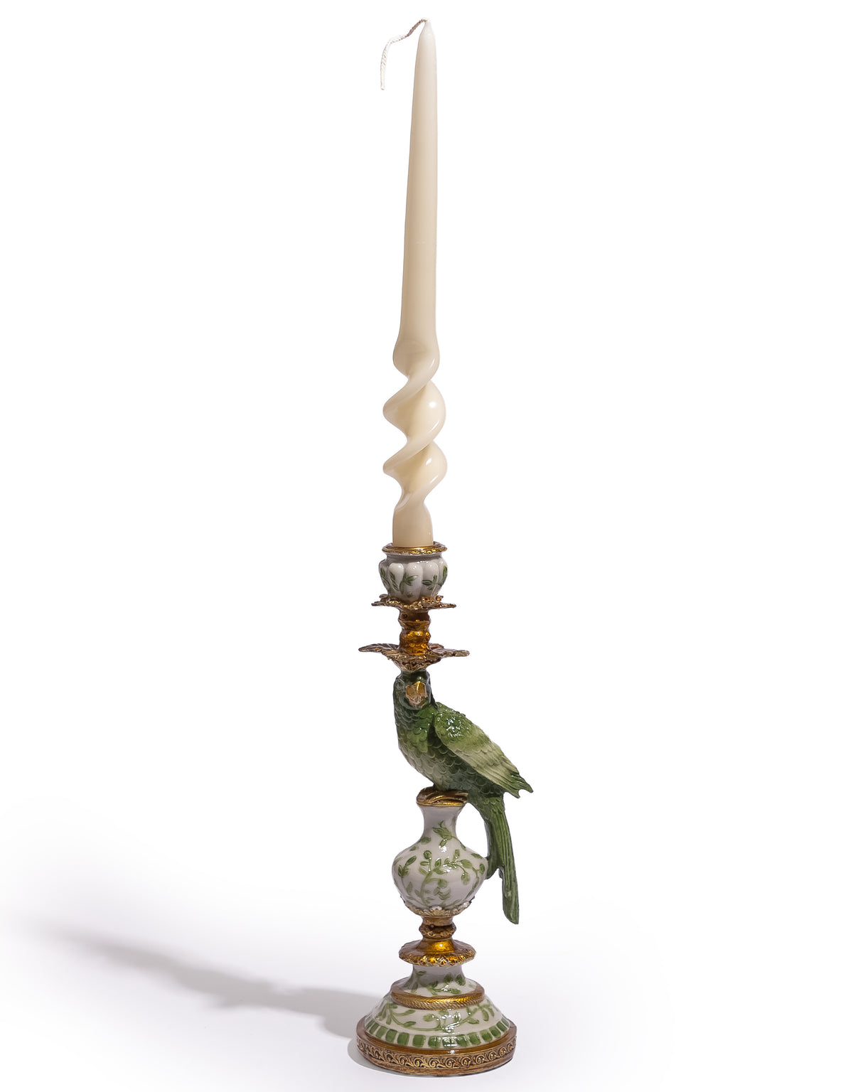 Antiqued Ornate Green/White Parrot Candle Holder - RH - RM88