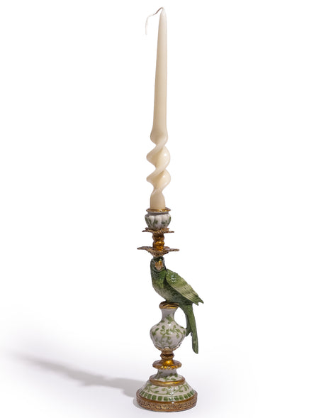 Antiqued Ornate Green/White Parrot Candle Holder - RH - RM88