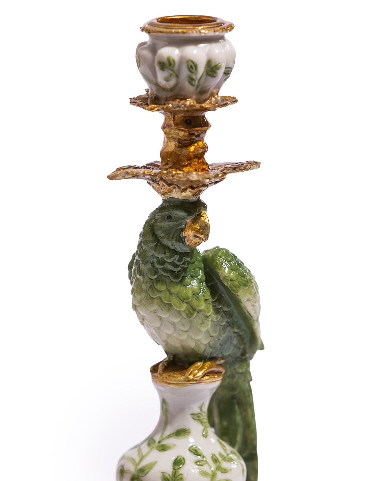 Antiqued Ornate Green/White Parrot Candle Holder - RH - RM88