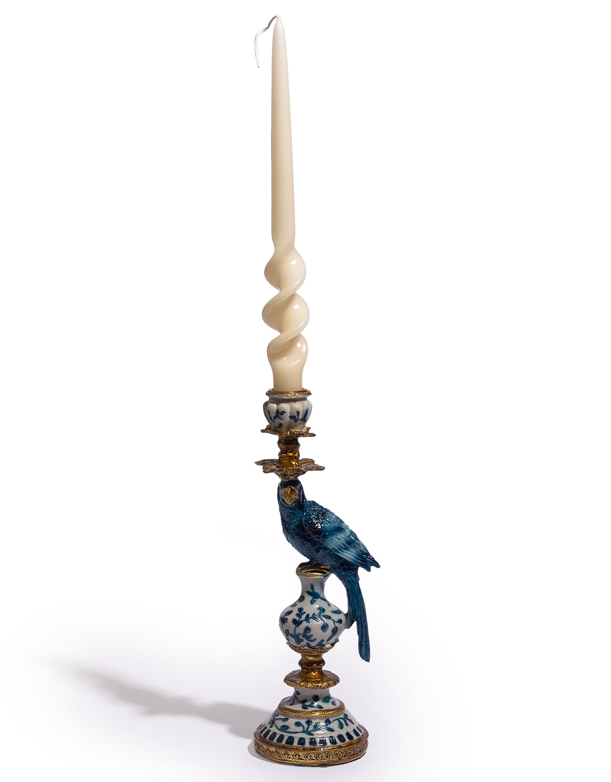 Antiqued Ornate Blue/White Parrot Candle Holder - RH - RM89