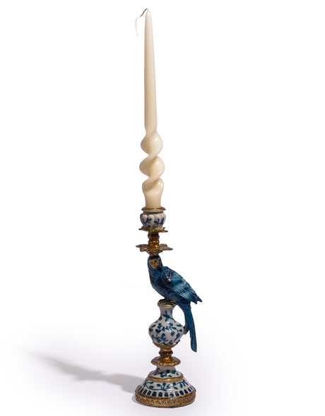 Antiqued Ornate Blue/White Parrot Candle Holder - RH - RM89