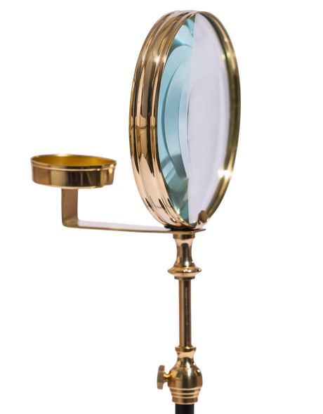 Brass Magnifying Glass on Black Stand w/ Candle Holder - FMH43