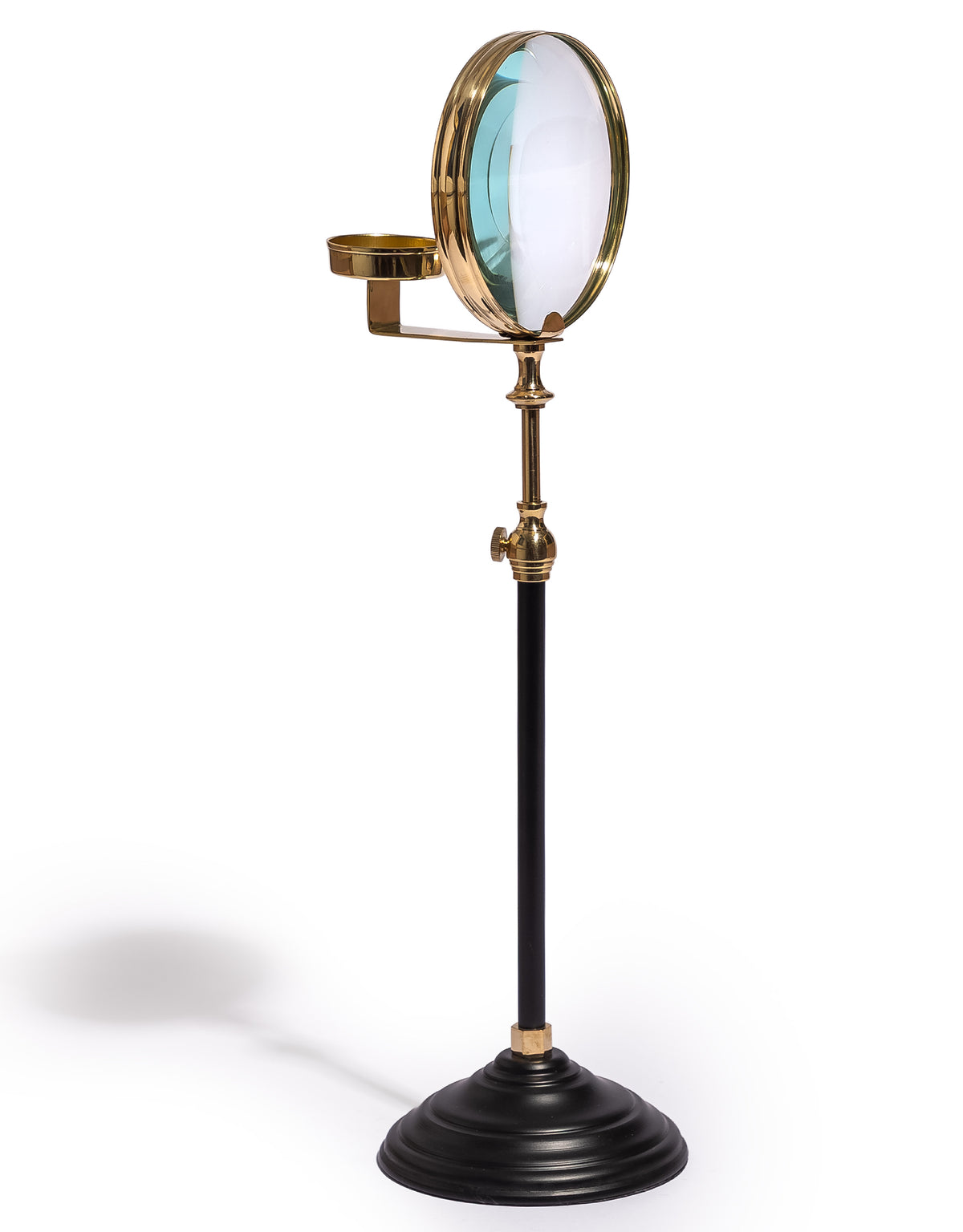 Brass Magnifying Glass on Black Stand w/ Candle Holder - FMH43