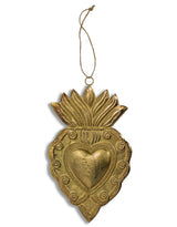Hand Crafted Gold Metal Hanging Heart Ornament - RGF24