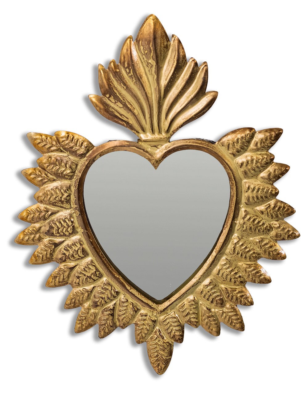 Hand Crafted Gold Metal Sacred Heart Hanging Mirror - RGF25