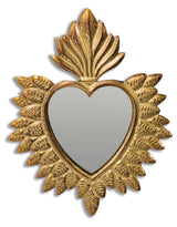 Hand Crafted Gold Metal Sacred Heart Hanging Mirror - RGF25