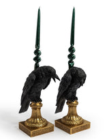 Pair of Raven Candle Holders on Ornate Gold Base - CRT162