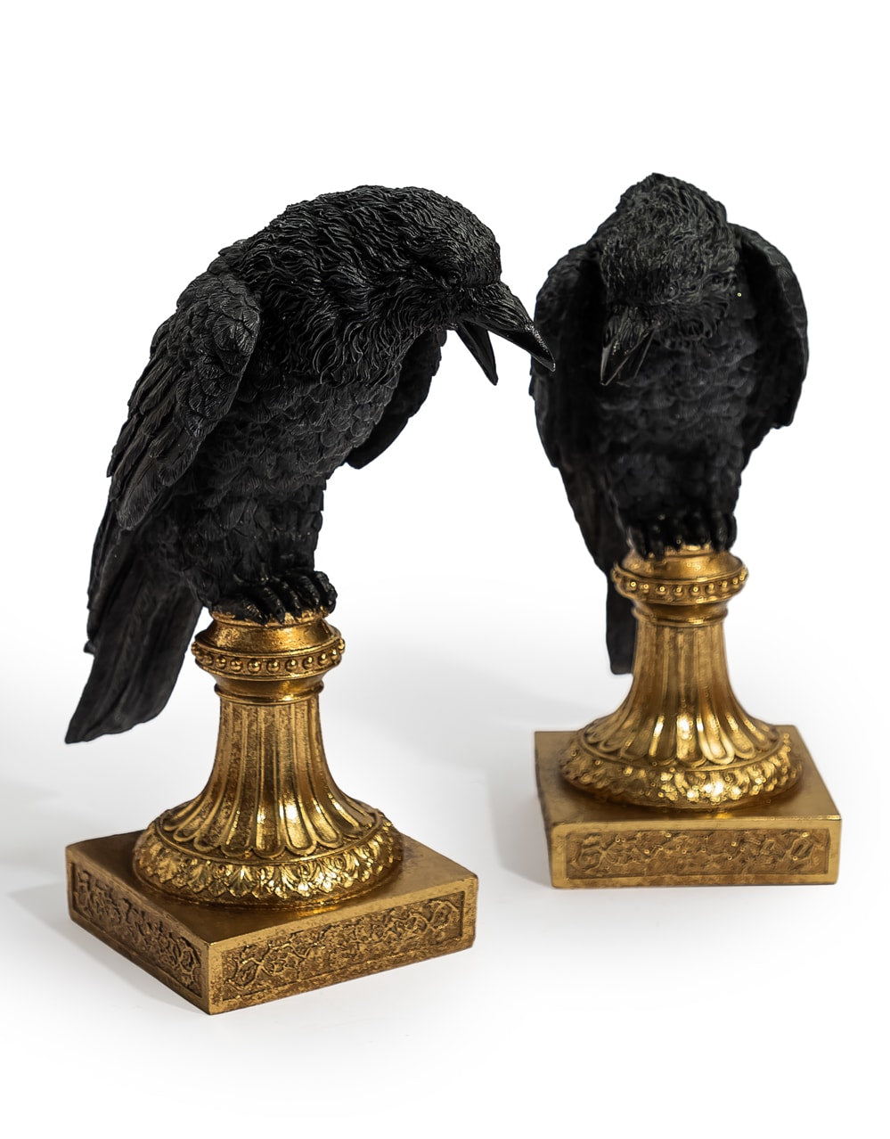 Pair of Raven Candle Holders on Ornate Gold Base - CRT162
