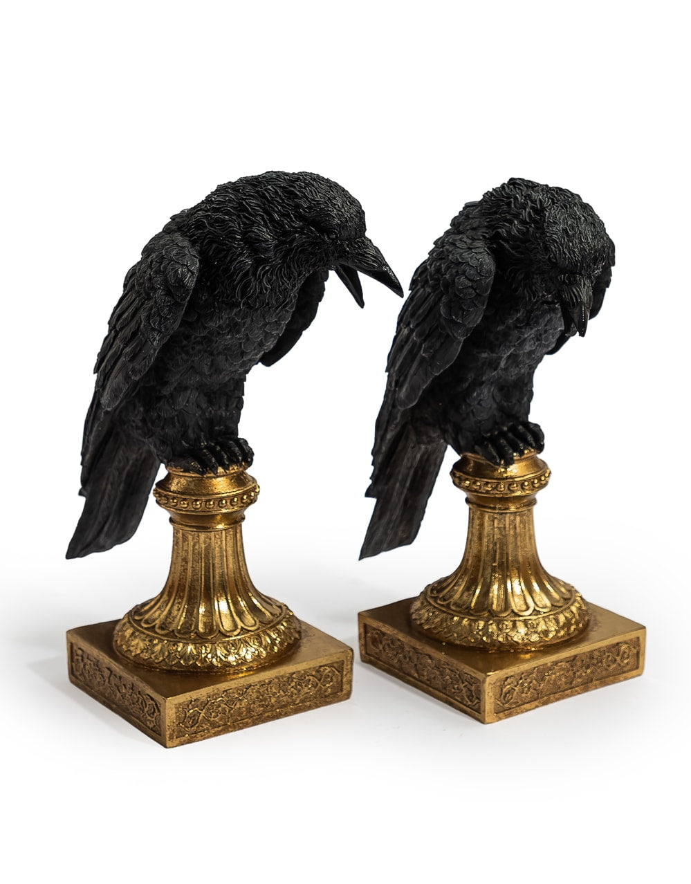 Pair of Raven Candle Holders on Ornate Gold Base - CRT162
