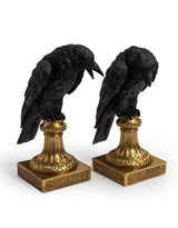 Pair of Raven Candle Holders on Ornate Gold Base - CRT162