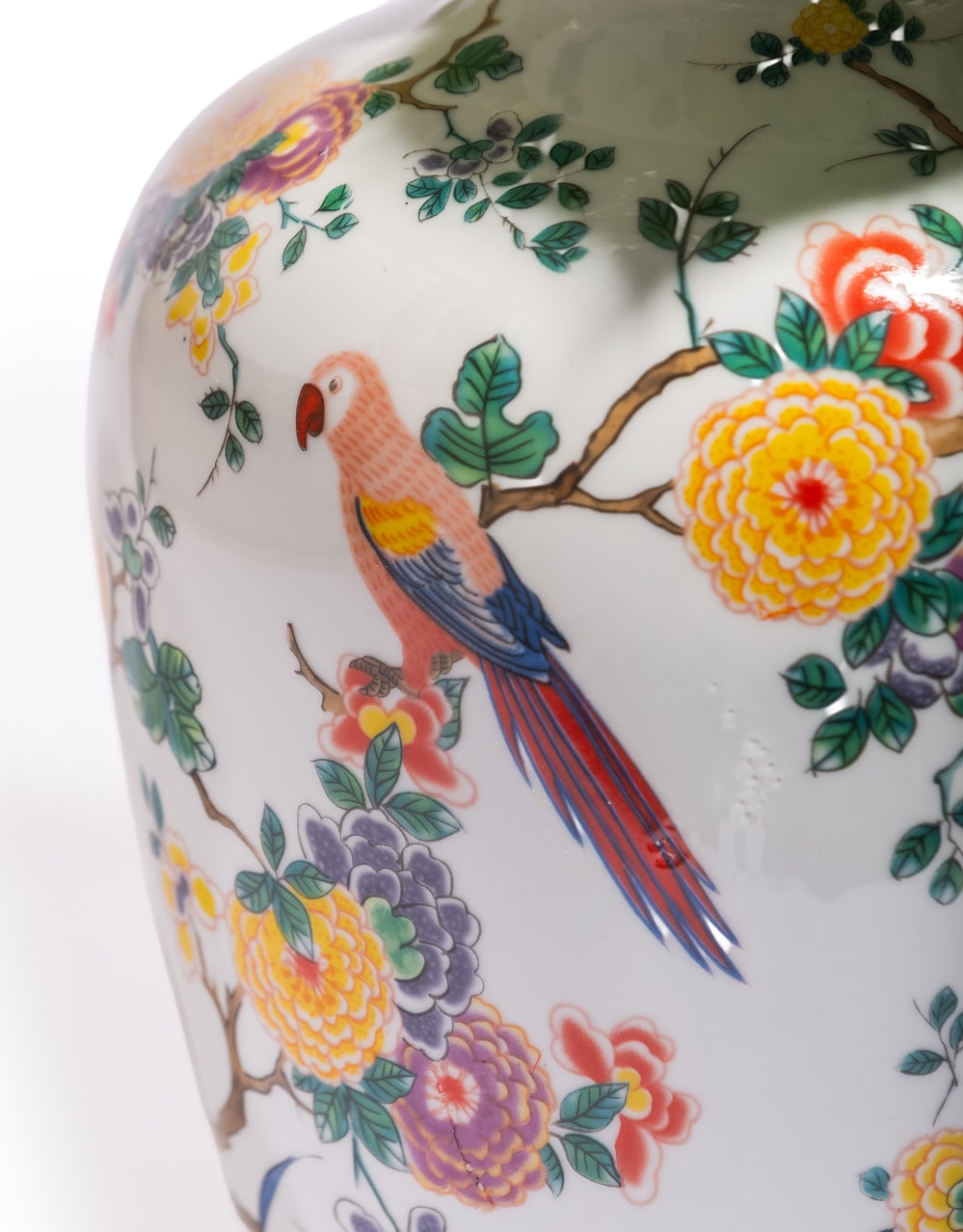 White Ceramic Floral & Tropical Bird Vase - BP322