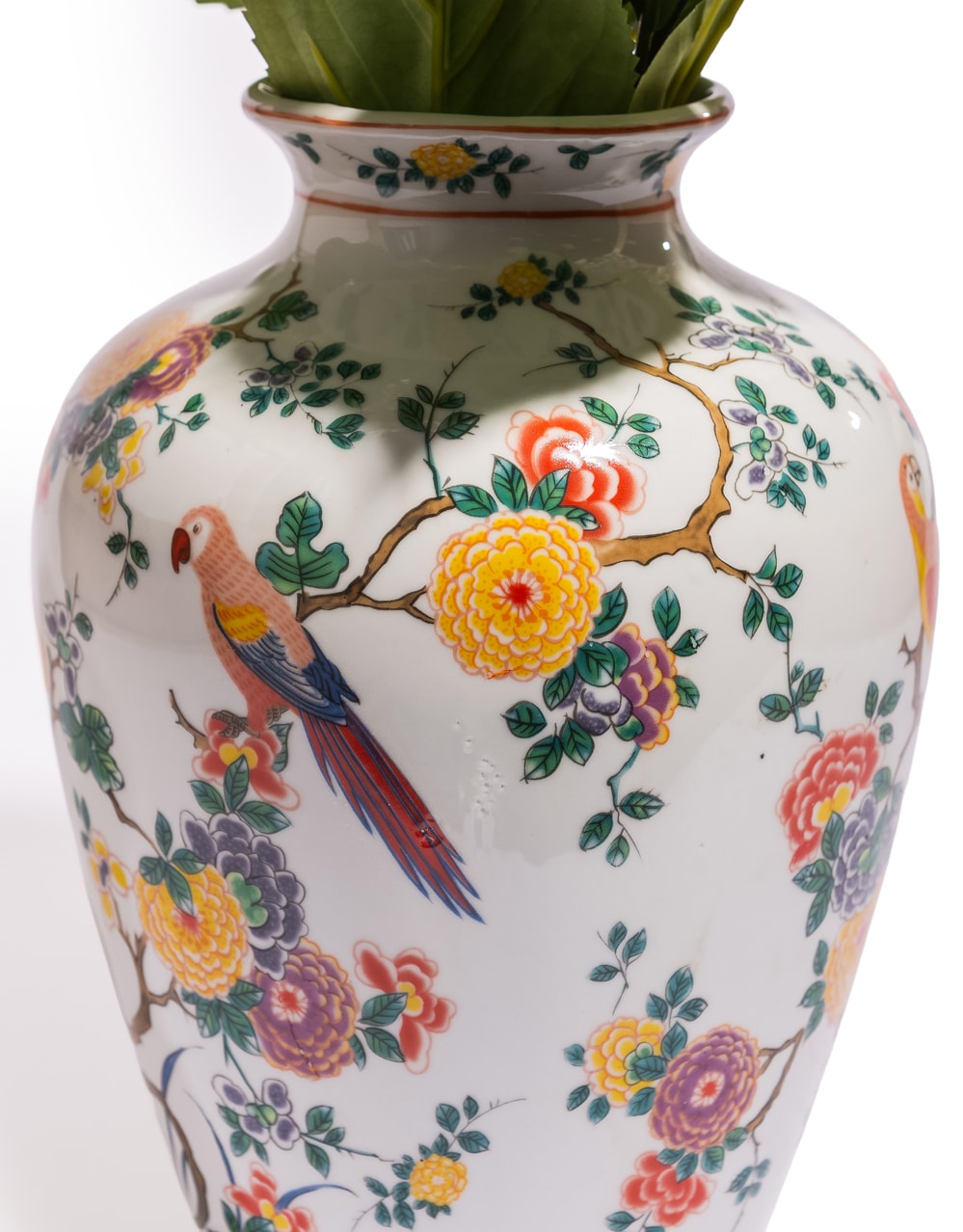 White Ceramic Floral & Tropical Bird Vase - BP322