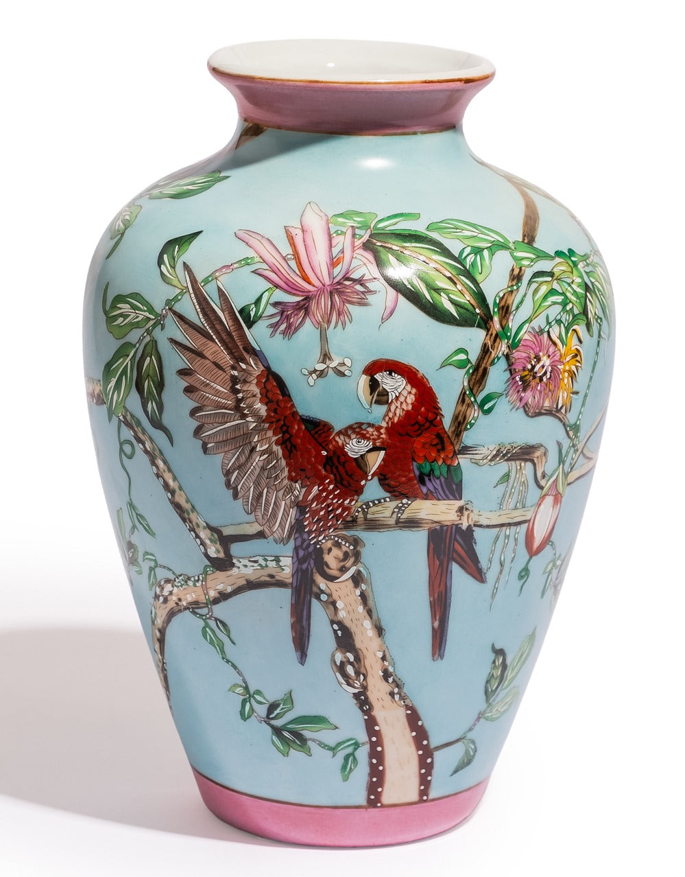 Colourful Parrot & Floral Ceramic Vase - BP323