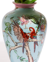 Colourful Parrot & Floral Ceramic Vase - BP323