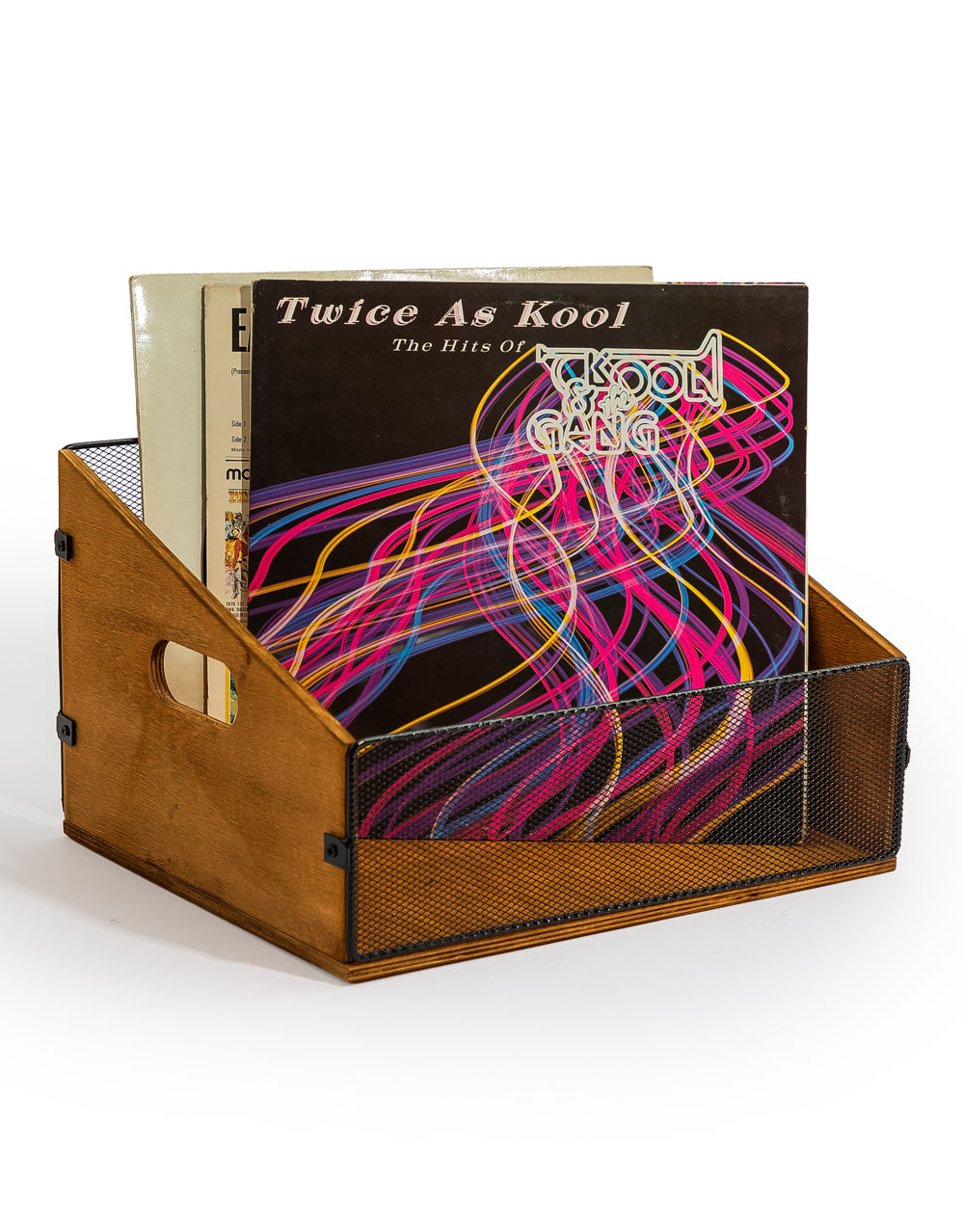 Classic Wood and Metal Mesh Record Box - FC49