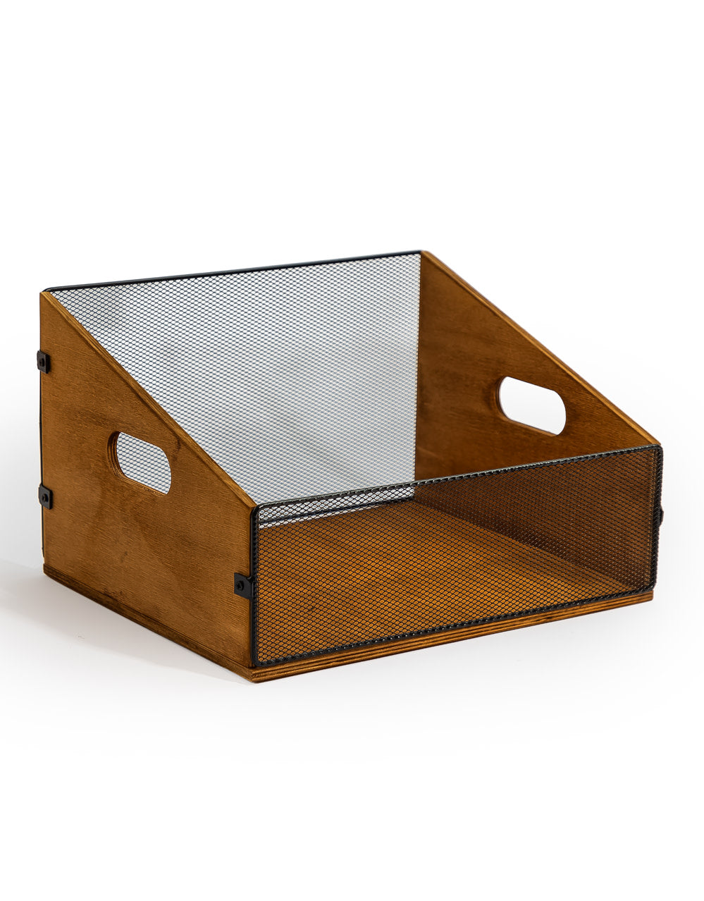 Classic Wood and Metal Mesh Record Box - FC49