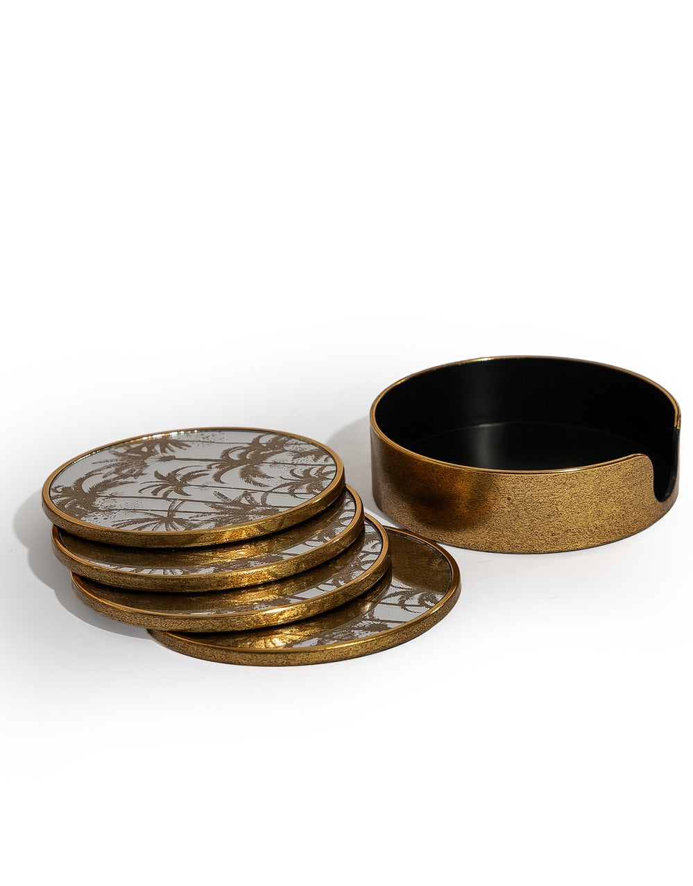 Set of 4 Mirrored Palm Tree Round Coasters - LUM24