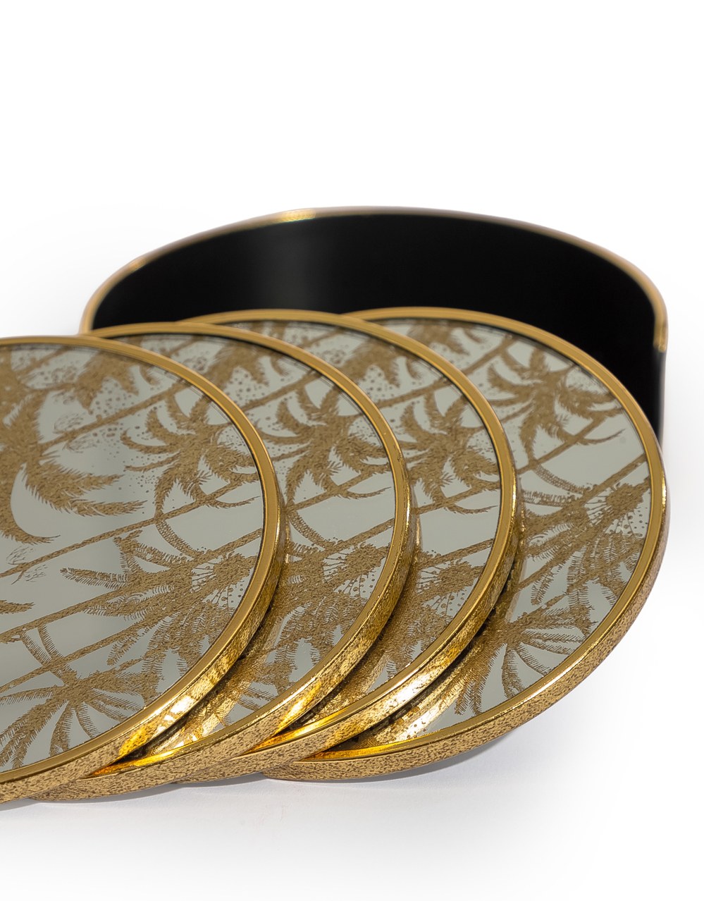 Set of 4 Mirrored Palm Tree Round Coasters - LUM24