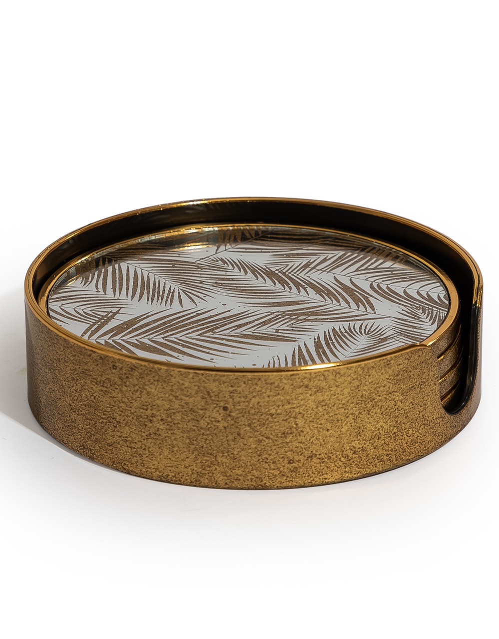 Set of 4 Mirrored Tropical Leaf Round Coasters - LUM25