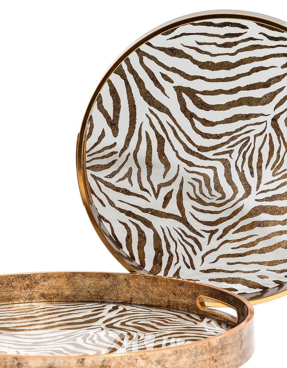 Set of 2 Dark Gold Zebra Patterned Serving Trays - LUM26