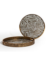 Set of 2 Dark Gold Zebra Patterned Serving Trays - LUM26