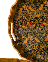 Waved Set of 2 Brushed Gold Strawberry Thief Serving Trays - LUM29